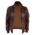 Mens Real Leather Bomber Jacket Smart Casual Blue Brown High Elasticated Neck - Knighthood Store