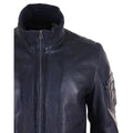 Mens Real Leather Bomber Jacket Smart Casual Blue Brown High Elasticated Neck - Knighthood Store