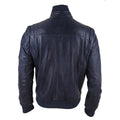 Mens Real Leather Bomber Jacket Smart Casual Blue Brown High Elasticated Neck - Knighthood Store