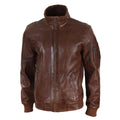 Mens Real Leather Bomber Jacket Smart Casual Blue Brown High Elasticated Neck - Knighthood Store