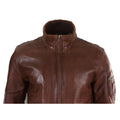 Mens Real Leather Bomber Jacket Smart Casual Blue Brown High Elasticated Neck - Knighthood Store