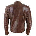 Mens Black Navy Brown Real Leather Racing Jacket Stripe Sleeves Moto Biker - Knighthood Store