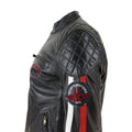 Mens Black Navy Brown Real Leather Racing Jacket Stripe Sleeves Moto Biker - Knighthood Store