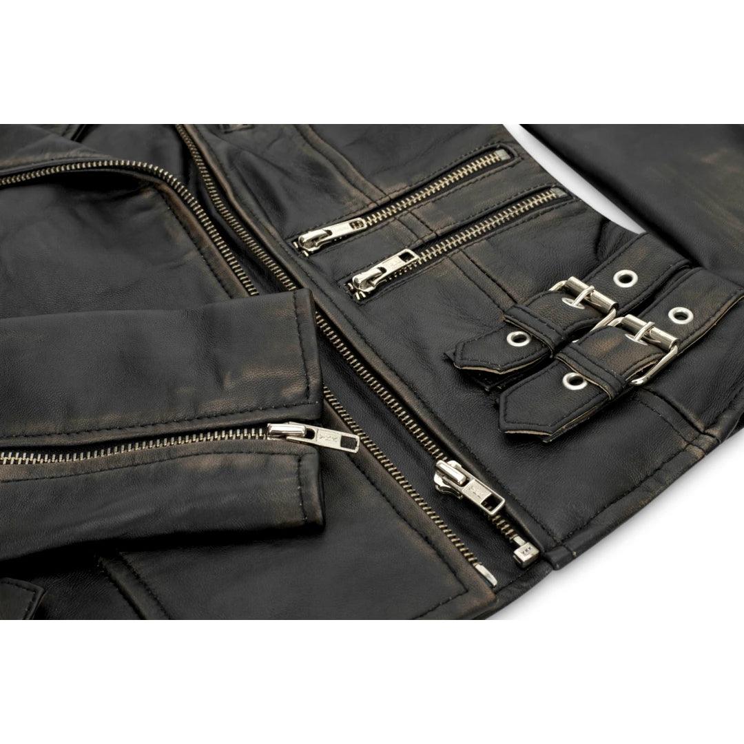 Womens Ladies Real Leather Jacket Racing Style Biker Short Zipped Vintage - Knighthood Store
