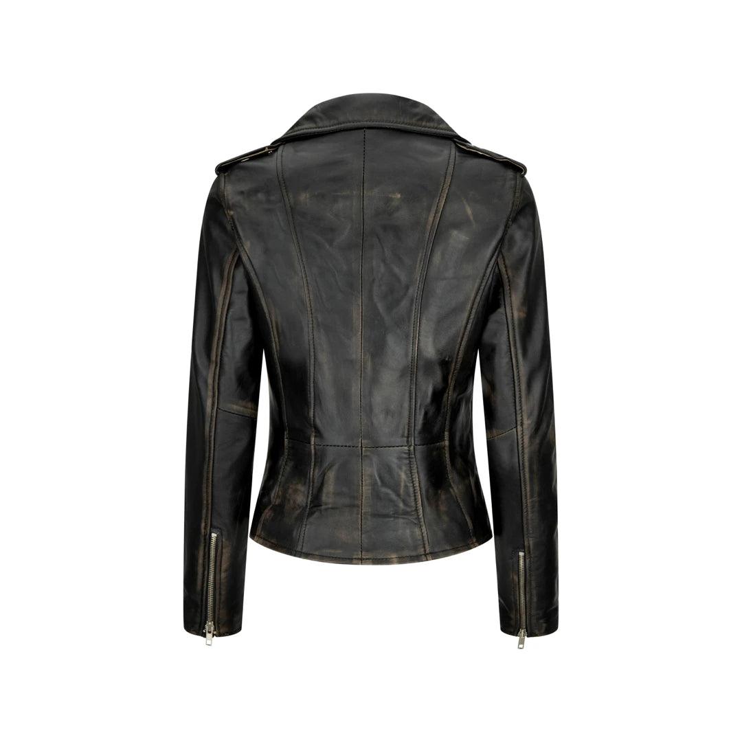 Womens Ladies Real Leather Jacket Racing Style Biker Short Zipped Vintage - Knighthood Store
