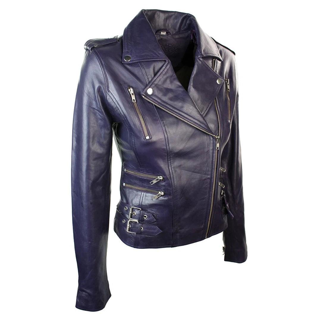 Womens Ladies Real Soft Leather Racing Style Biker Jacket - Knighthood Store