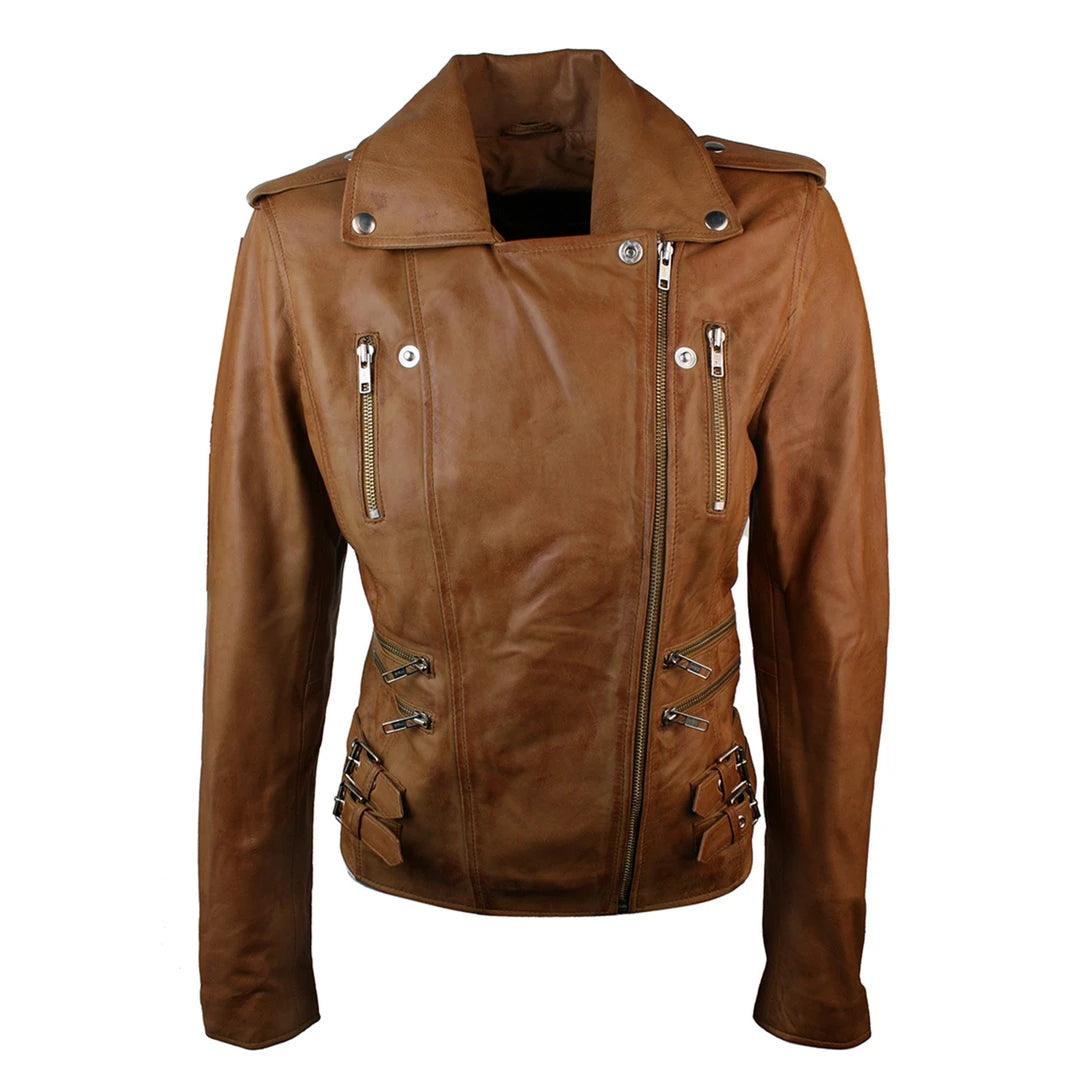 Womens Ladies Real Soft Leather Racing Style Biker Jacket - Knighthood Store