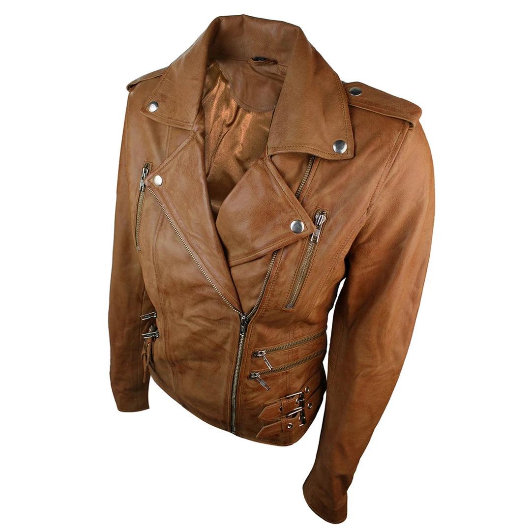 Womens Ladies Real Soft Leather Racing Style Biker Jacket - Knighthood Store