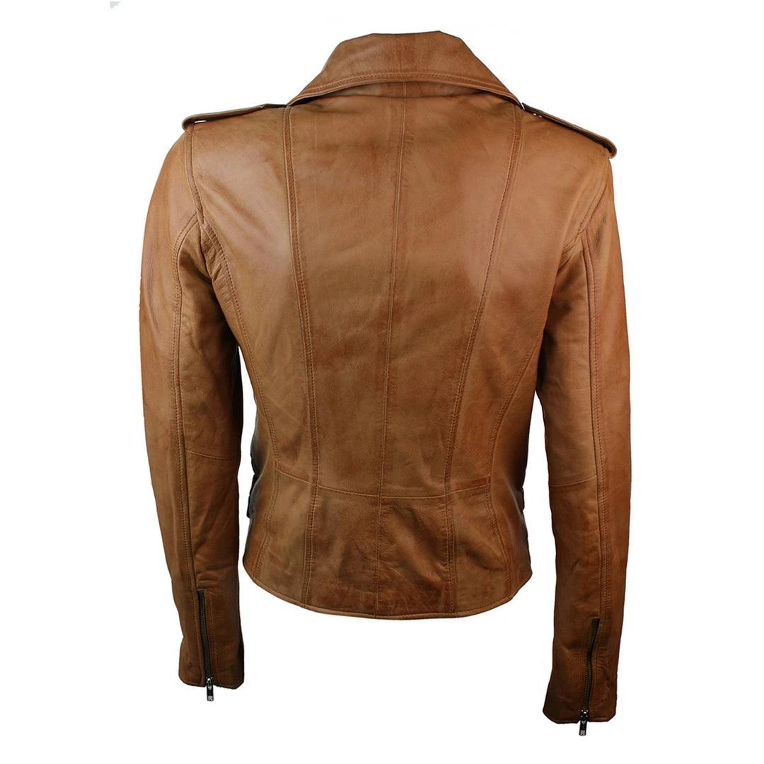 Womens Ladies Real Soft Leather Racing Style Biker Jacket - Knighthood Store