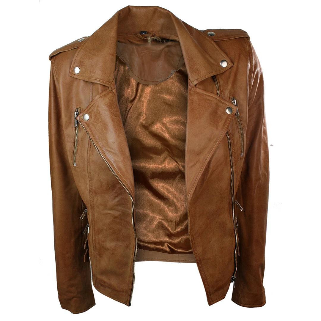 Womens Ladies Real Soft Leather Racing Style Biker Jacket - Knighthood Store