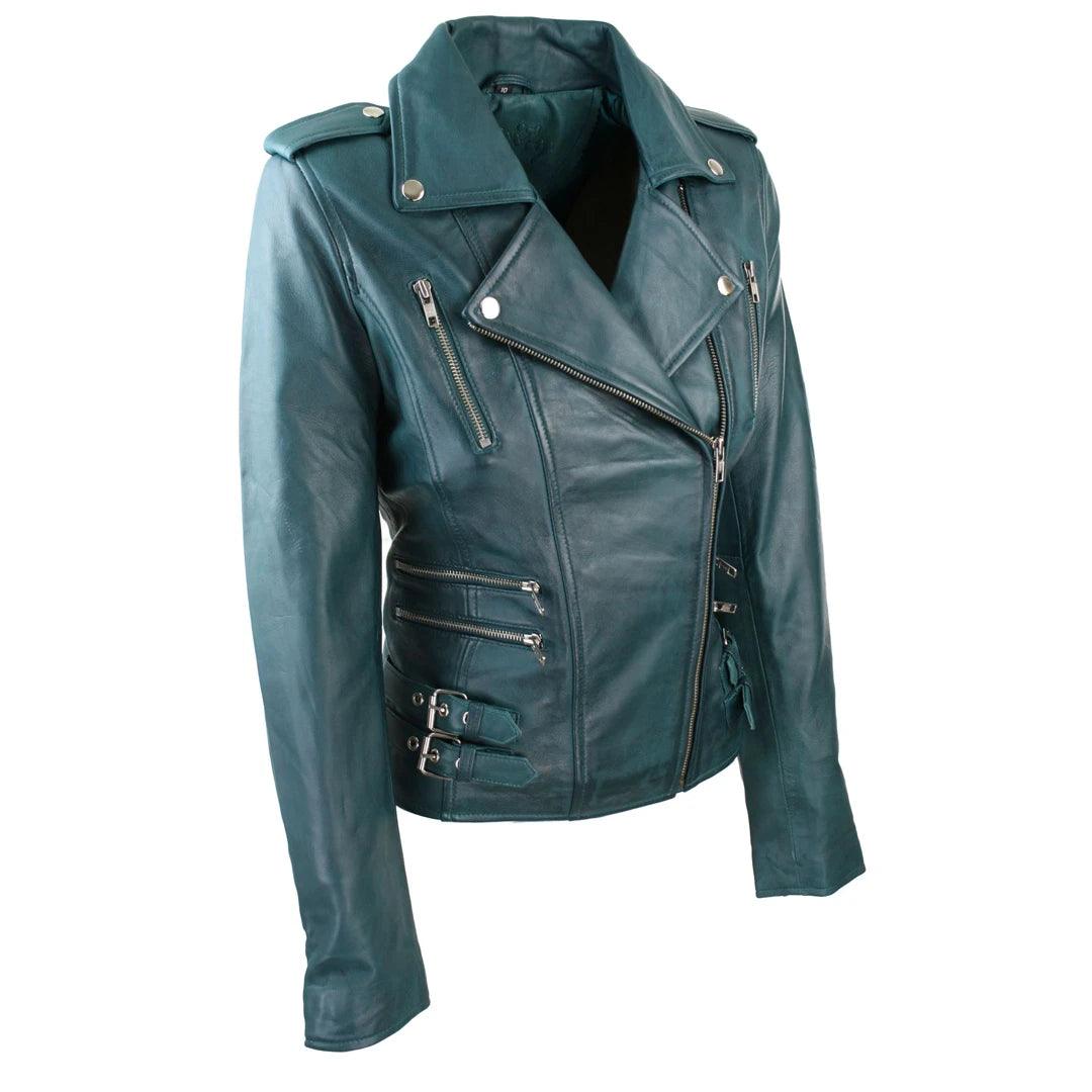 Womens Ladies Real Soft Leather Racing Style Biker Jacket - Knighthood Store