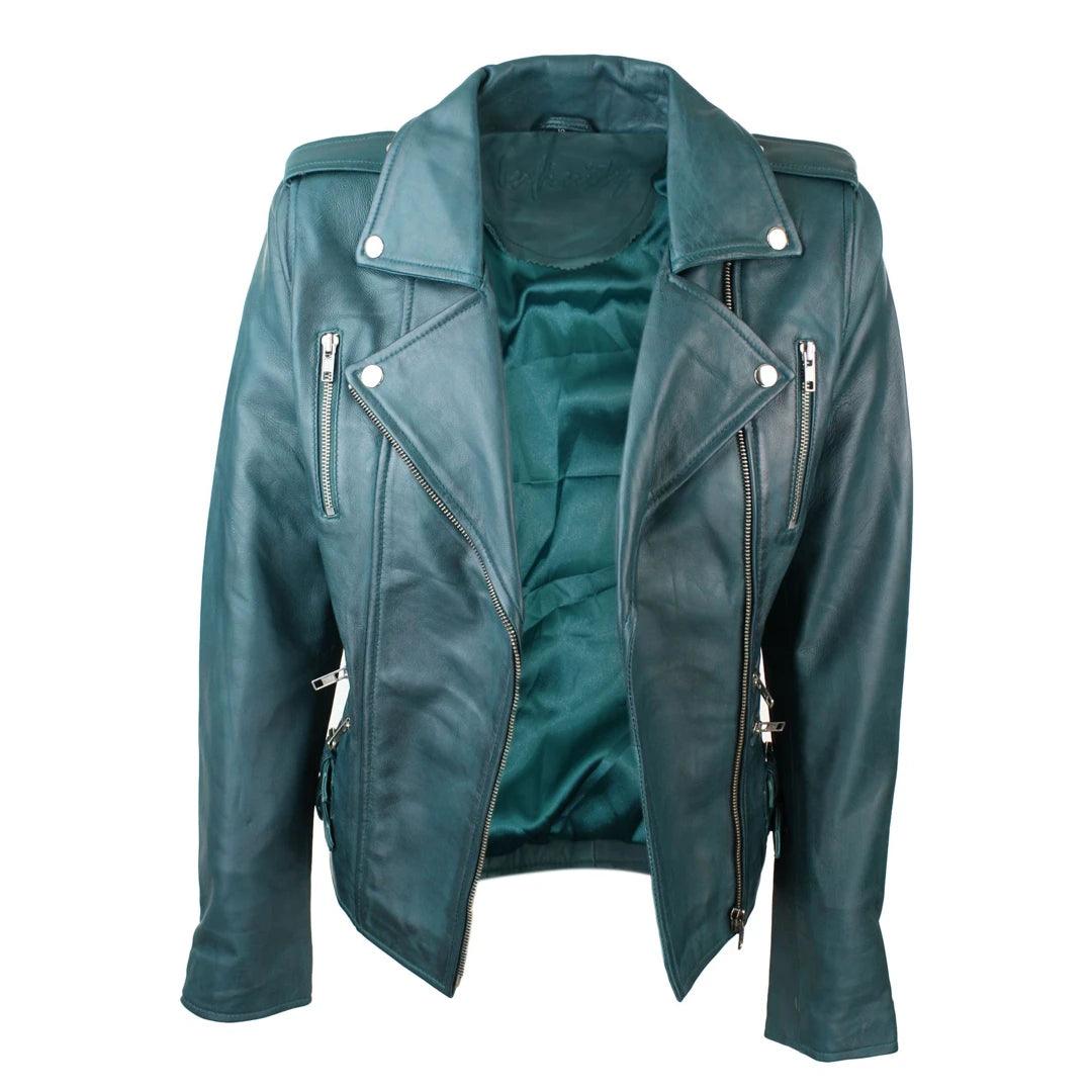 Womens Ladies Real Soft Leather Racing Style Biker Jacket - Knighthood Store