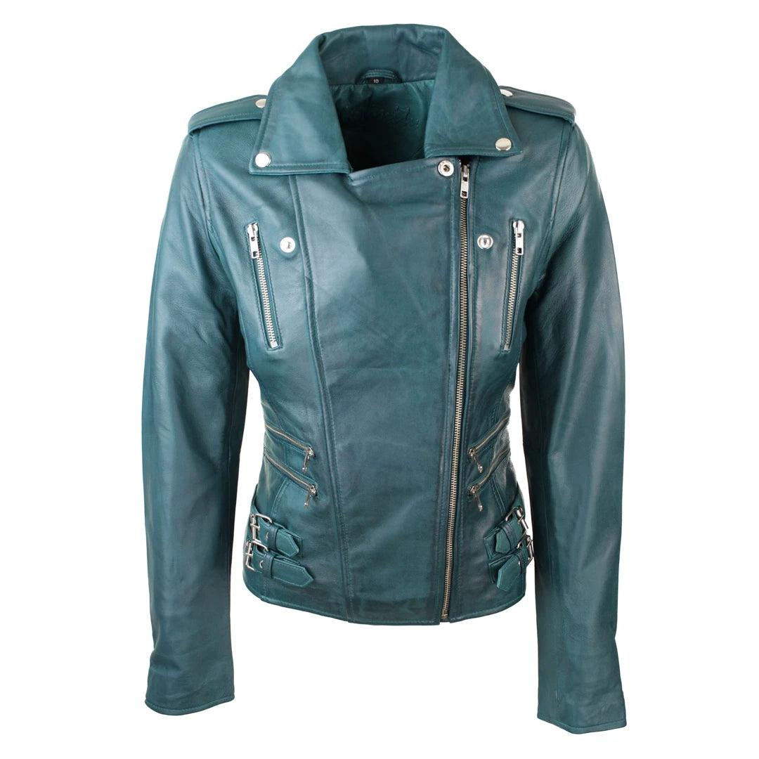 Womens Ladies Real Soft Leather Racing Style Biker Jacket - Knighthood Store