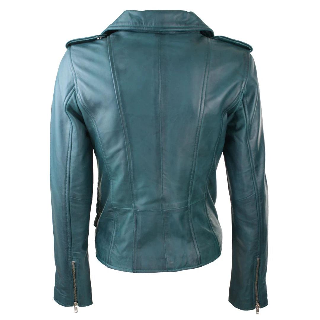 Womens Ladies Real Soft Leather Racing Style Biker Jacket - Knighthood Store