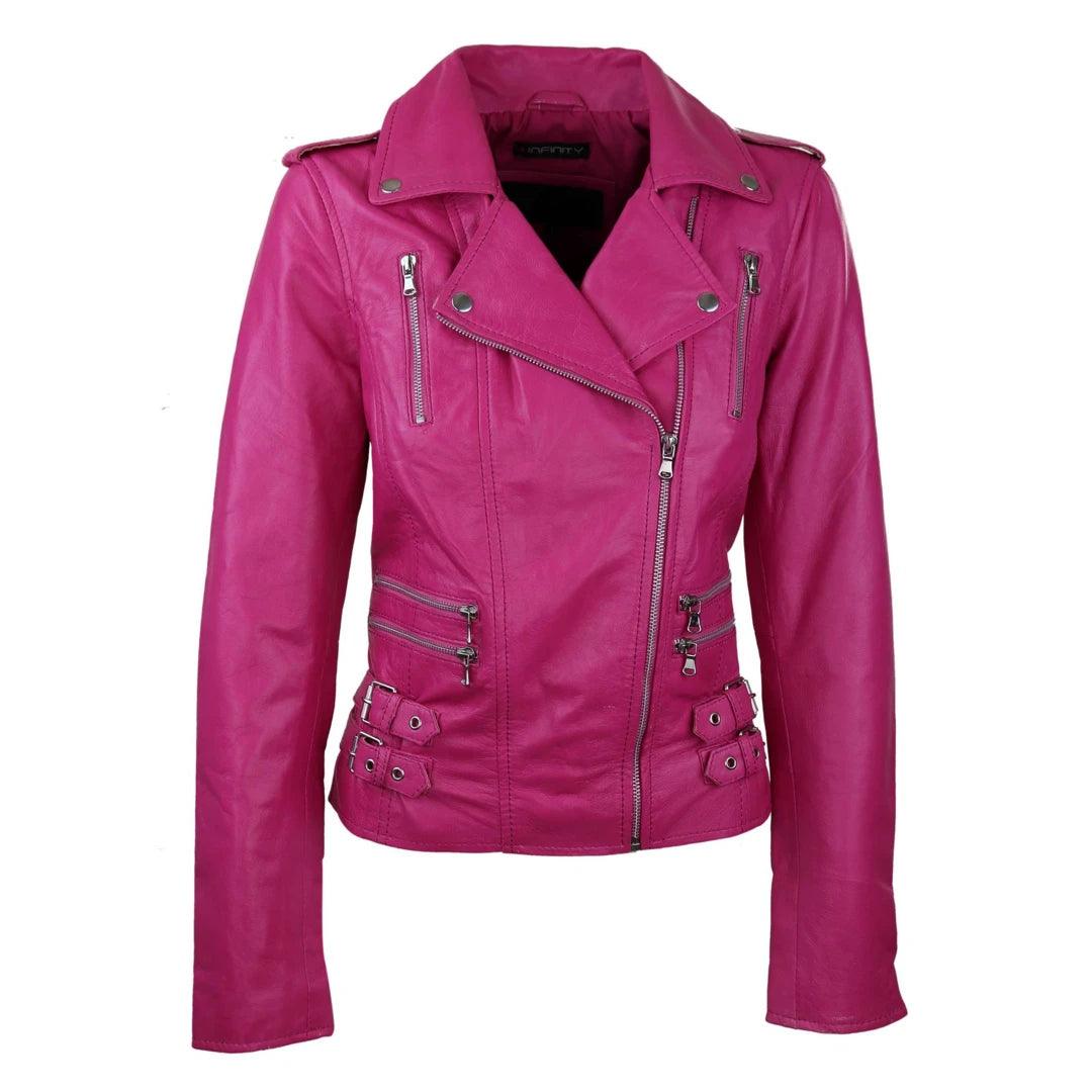 Womens Ladies Real Soft Leather Racing Style Biker Jacket - Knighthood Store