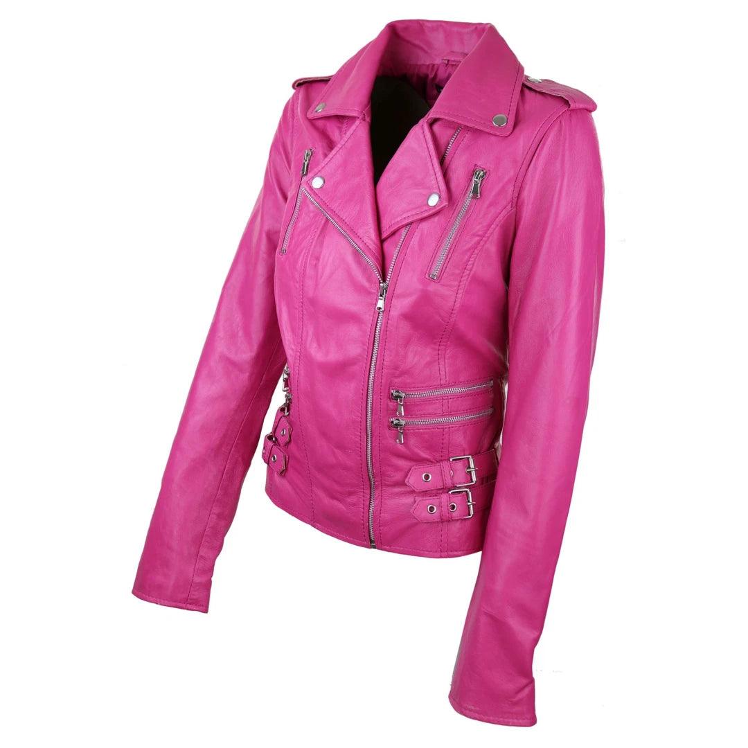 Womens Ladies Real Soft Leather Racing Style Biker Jacket - Knighthood Store