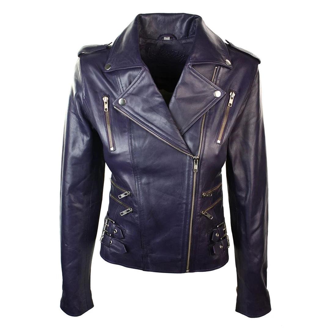 Womens Ladies Real Soft Leather Racing Style Biker Jacket - Knighthood Store