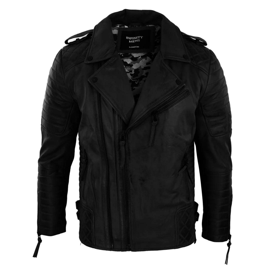 Mens Biker Jacket Cross Zip Black Wine Retro Vintage Tailored Fit Rock Punk - Knighthood Store