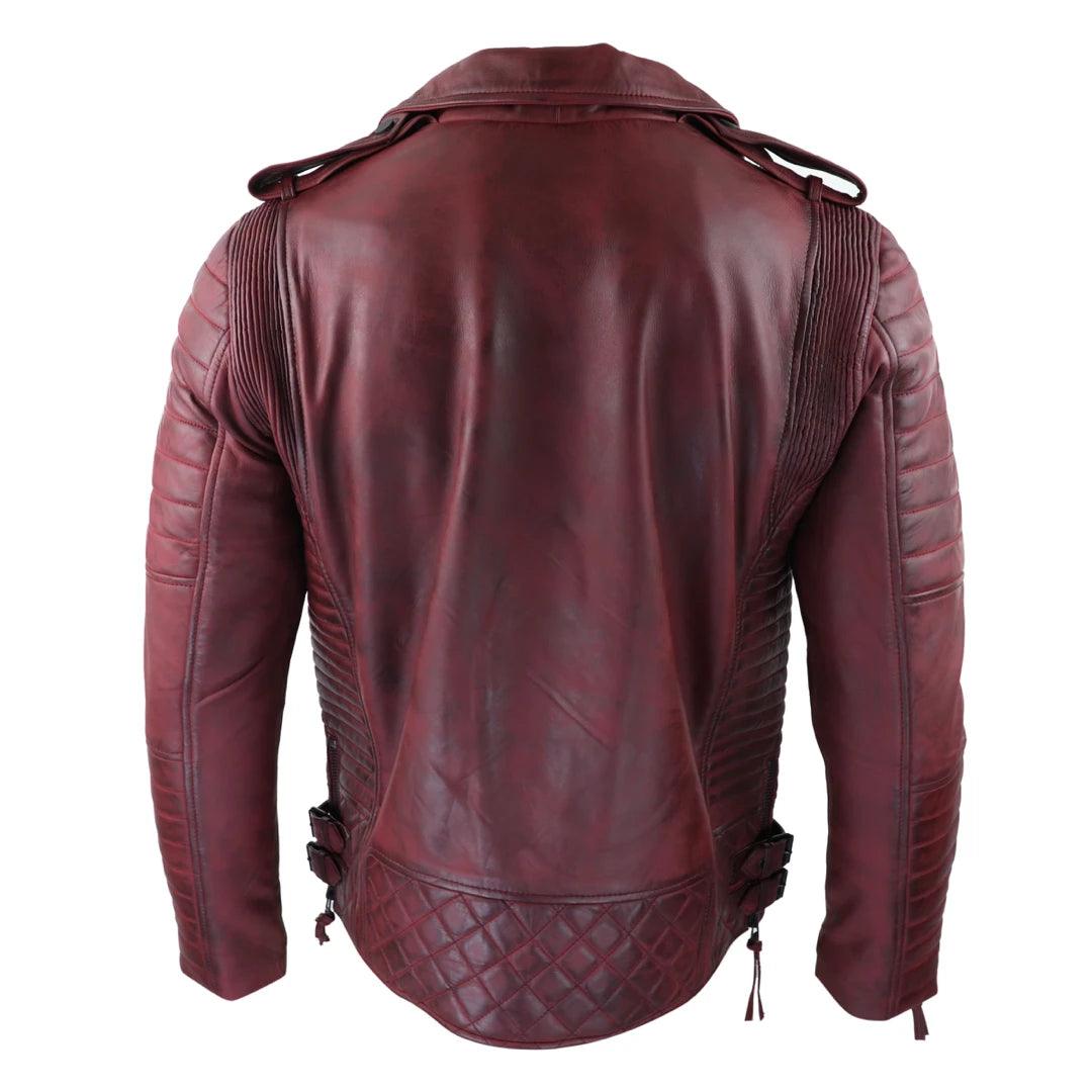 Mens Biker Jacket Cross Zip Black Wine Retro Vintage Tailored Fit Rock Punk - Knighthood Store