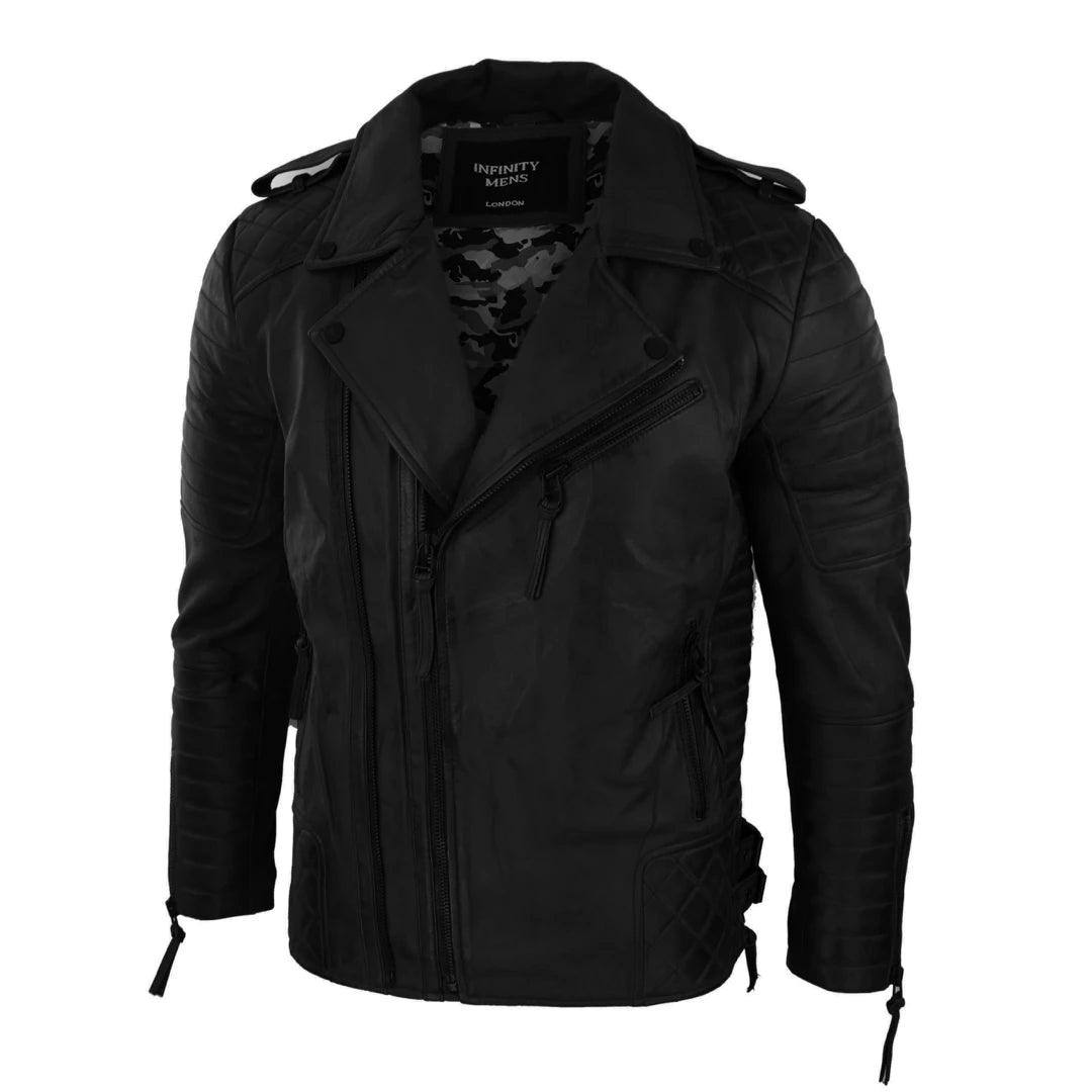 Mens Biker Jacket Cross Zip Black Wine Retro Vintage Tailored Fit Rock Punk - Knighthood Store