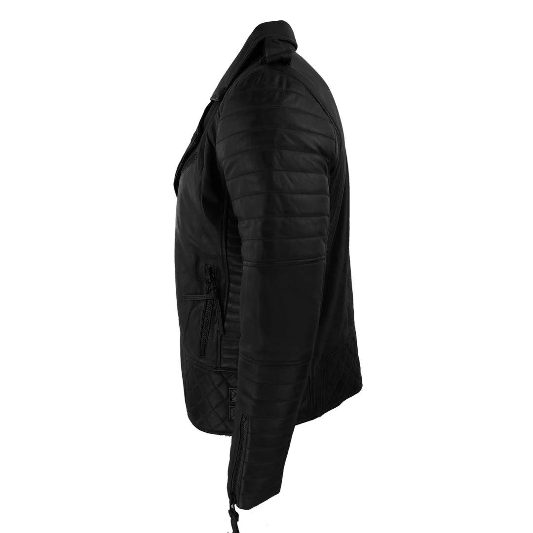 Mens Biker Jacket Cross Zip Black Wine Retro Vintage Tailored Fit Rock Punk - Knighthood Store