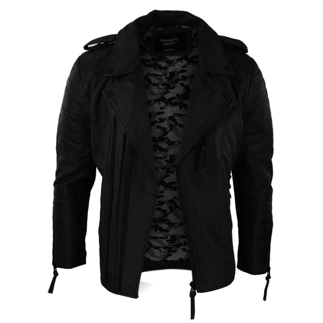 Mens Biker Jacket Cross Zip Black Wine Retro Vintage Tailored Fit Rock Punk - Knighthood Store