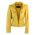 Ladies Real Leather Yellow Biker Style Fashion Jacket Size UK 6-18 - Knighthood Store