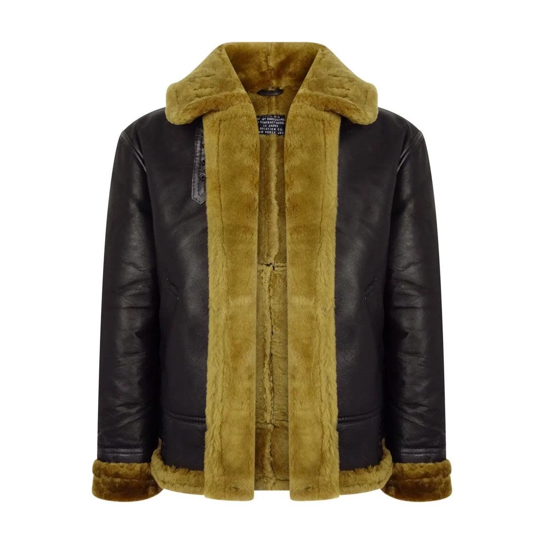 Mens Vintage Brown Real Sheepskin Zip Flying Jacket Pilot Flight Ginger Cream - Knighthood Store