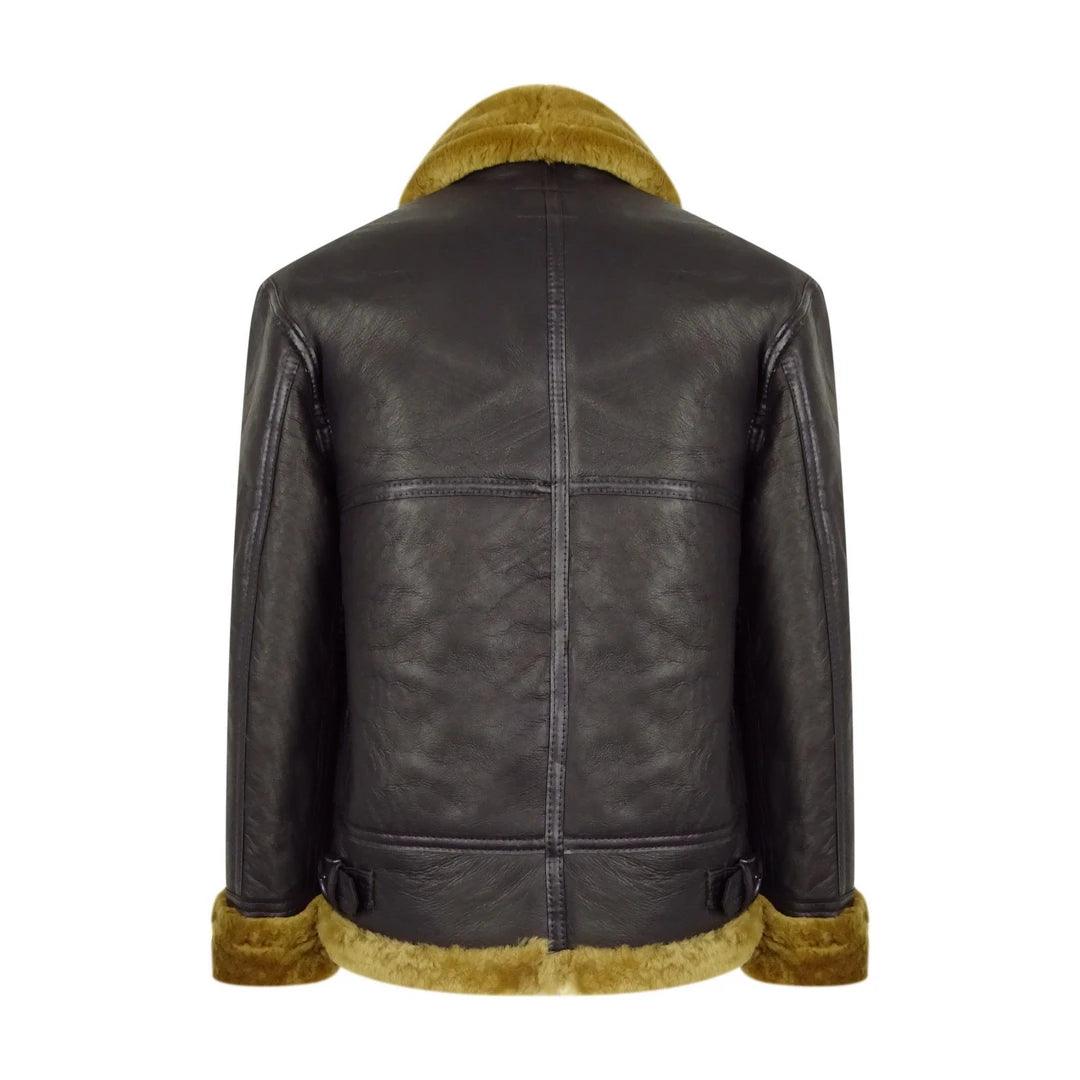 Mens Vintage Brown Real Sheepskin Zip Flying Jacket Pilot Flight Ginger Cream - Knighthood Store