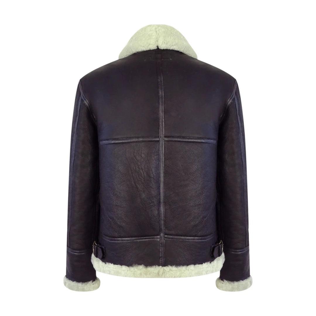 Mens Vintage Brown Real Sheepskin Zip Flying Jacket Pilot Flight Ginger Cream - Knighthood Store