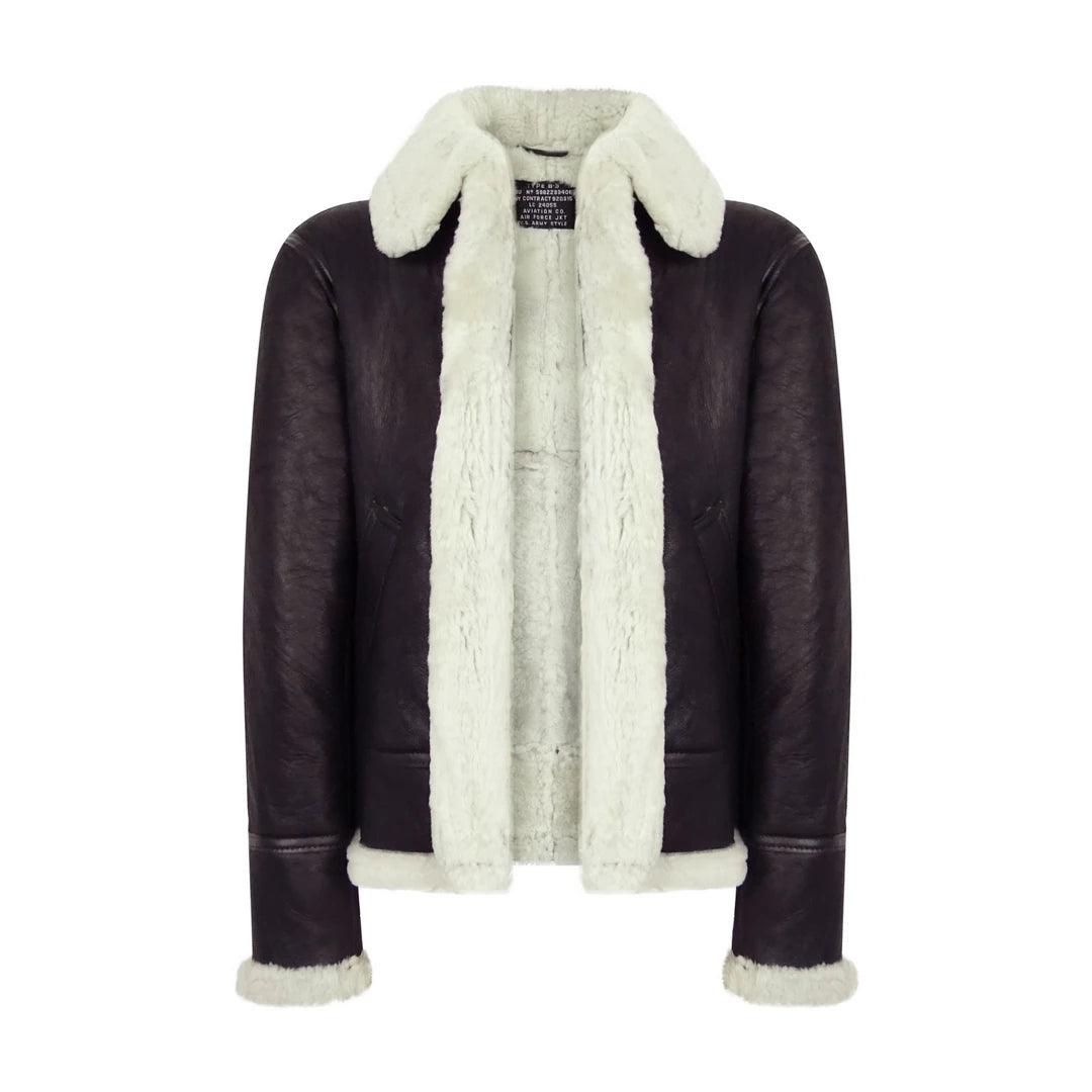 Mens Vintage Brown Real Sheepskin Zip Flying Jacket Pilot Flight Ginger Cream - Knighthood Store