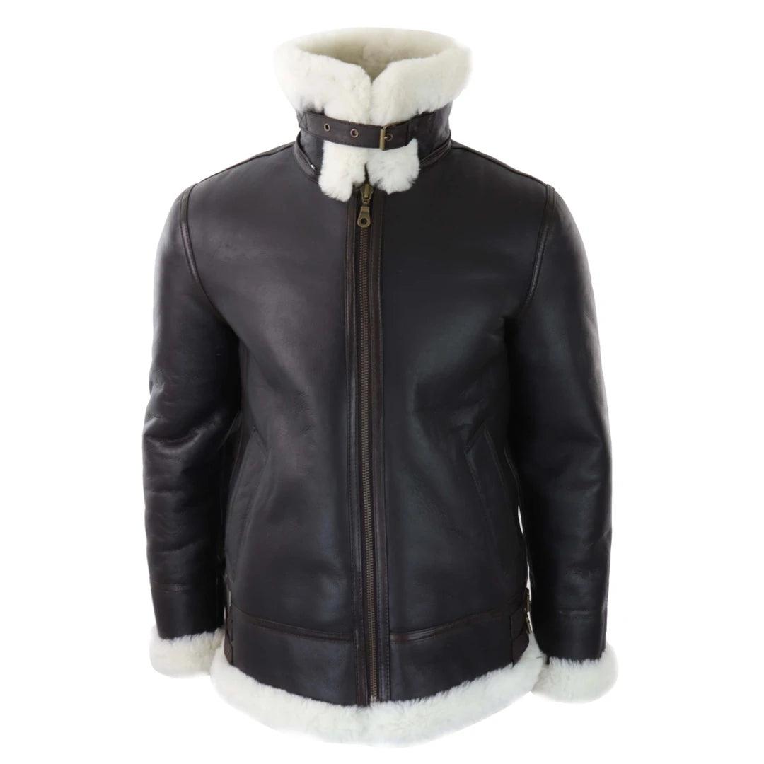 Mens Real Leather Sherling Sheepskin Hood Jacket Vintage Aviator Flying Pilot - Knighthood Store