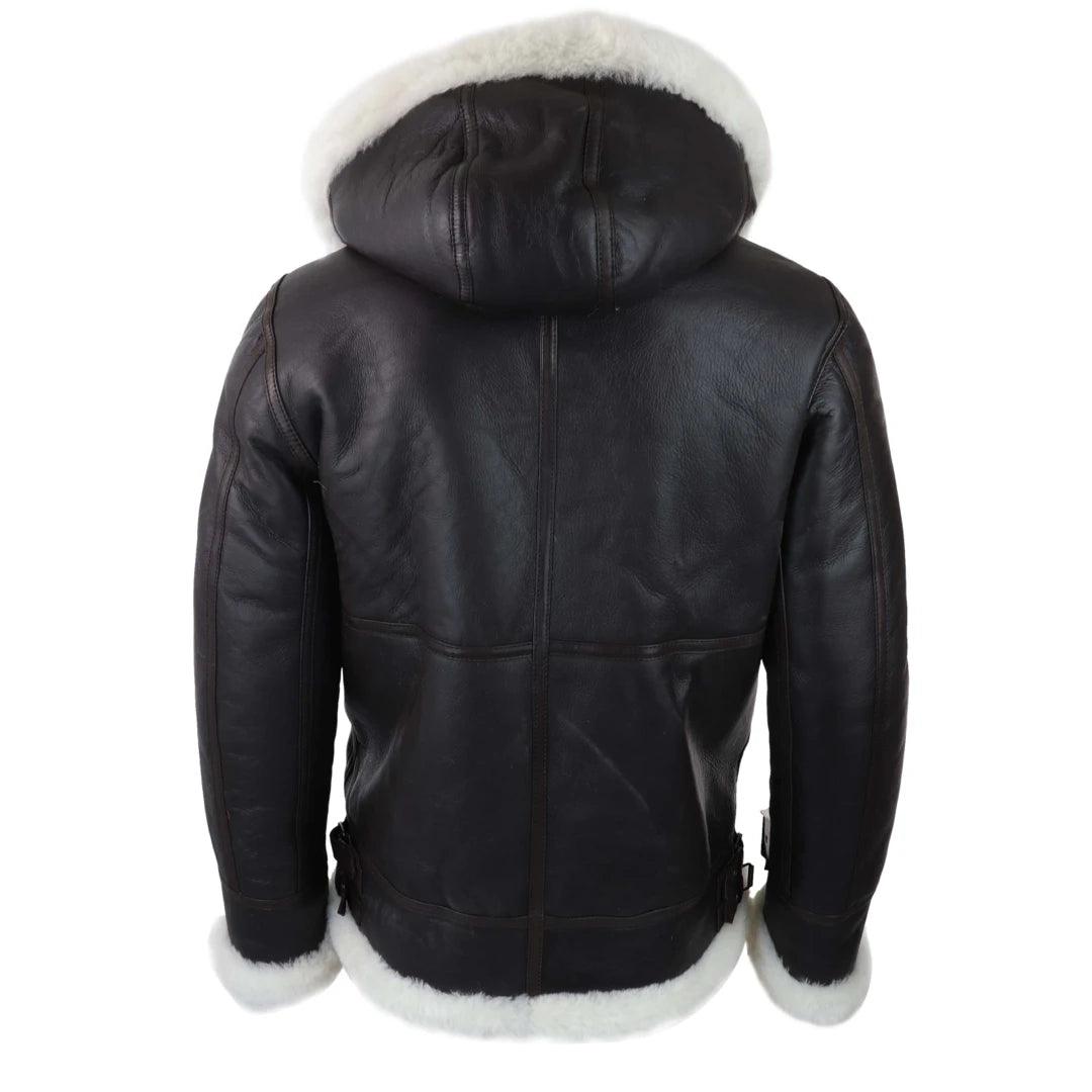 Mens Real Leather Sherling Sheepskin Hood Jacket Vintage Aviator Flying Pilot - Knighthood Store