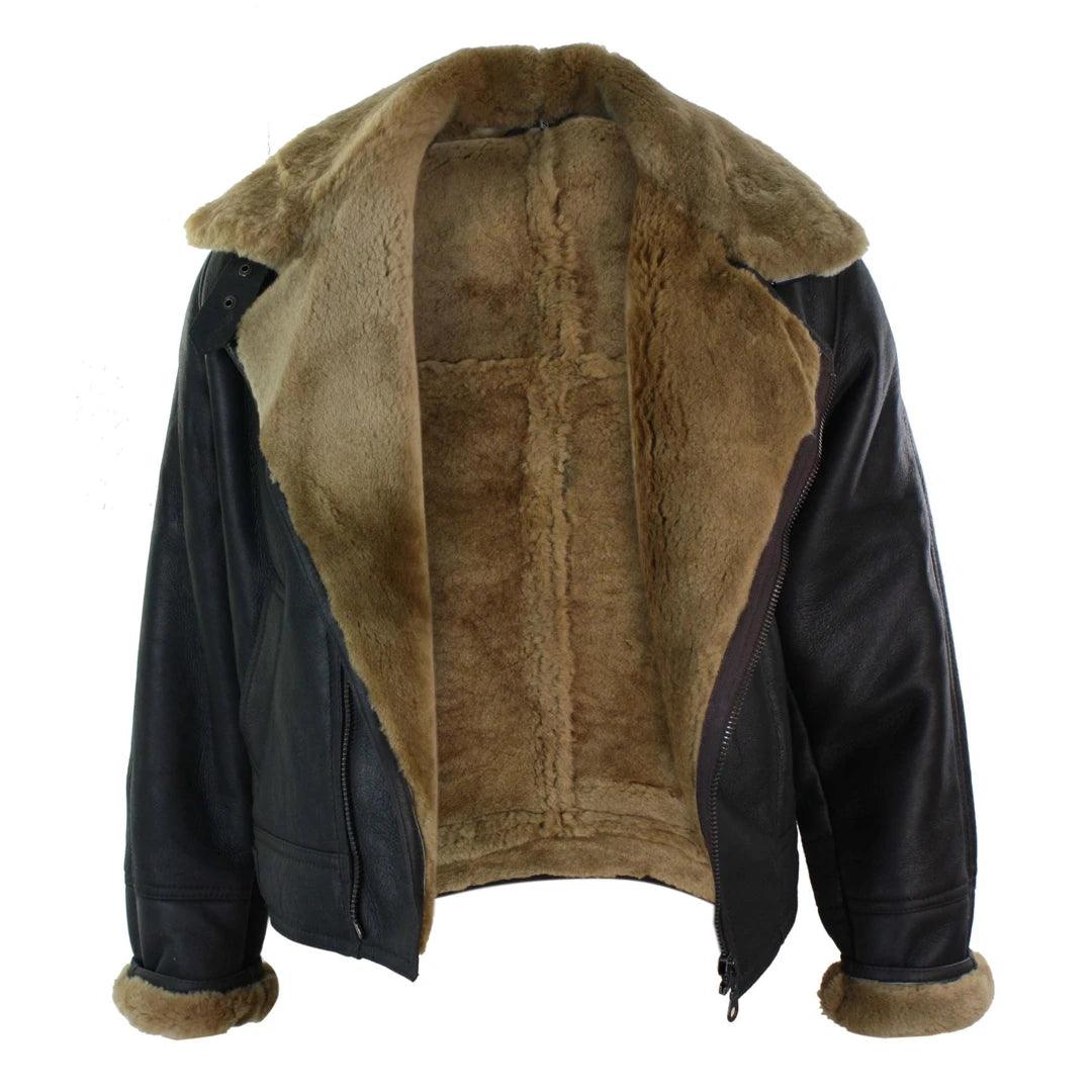Mens Real Leather Sherling Cross Zip Sheepskin B3 Flying Pilot Jacket Warm Winter - Knighthood Store