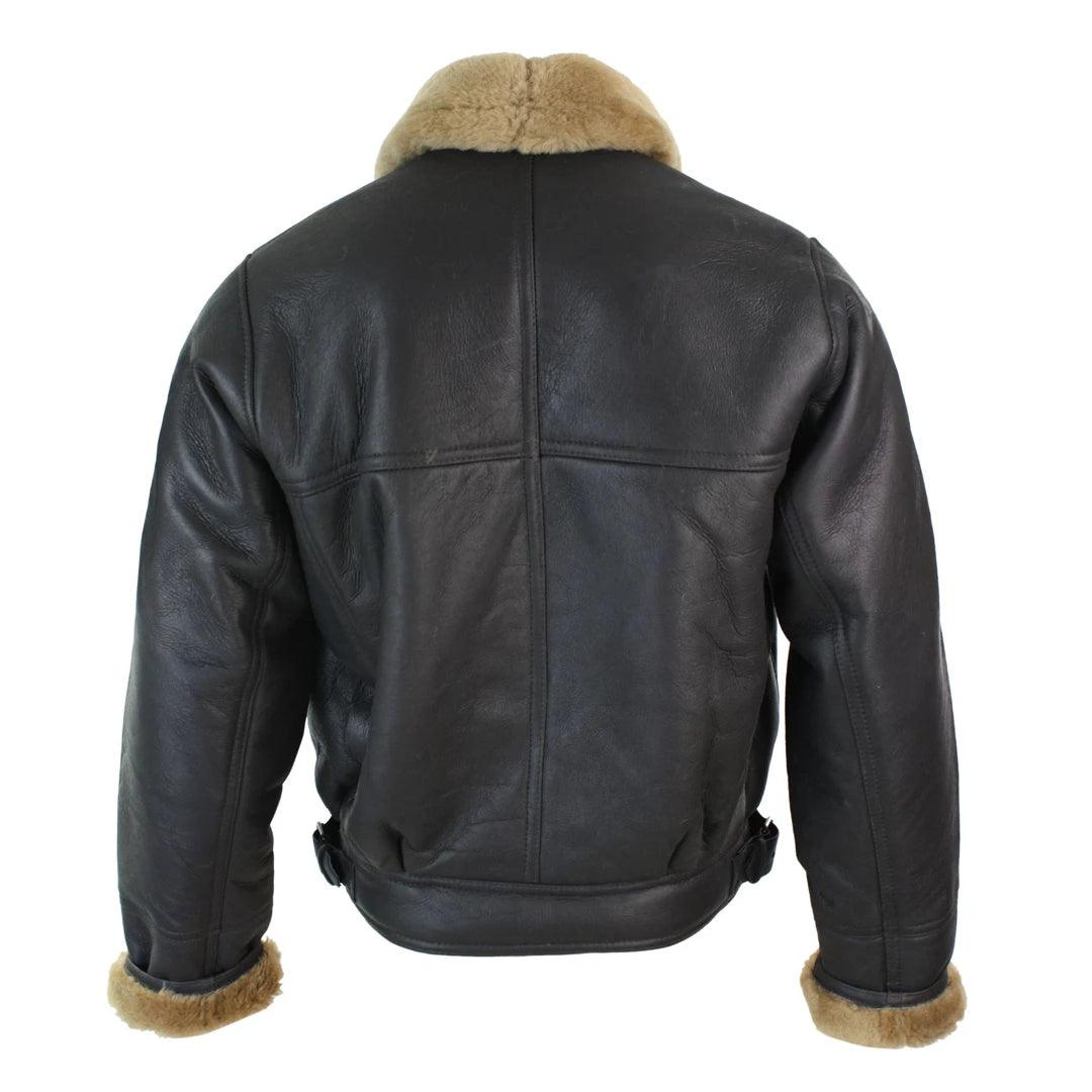 Mens Real Leather Sherling Cross Zip Sheepskin B3 Flying Pilot Jacket Warm Winter - Knighthood Store