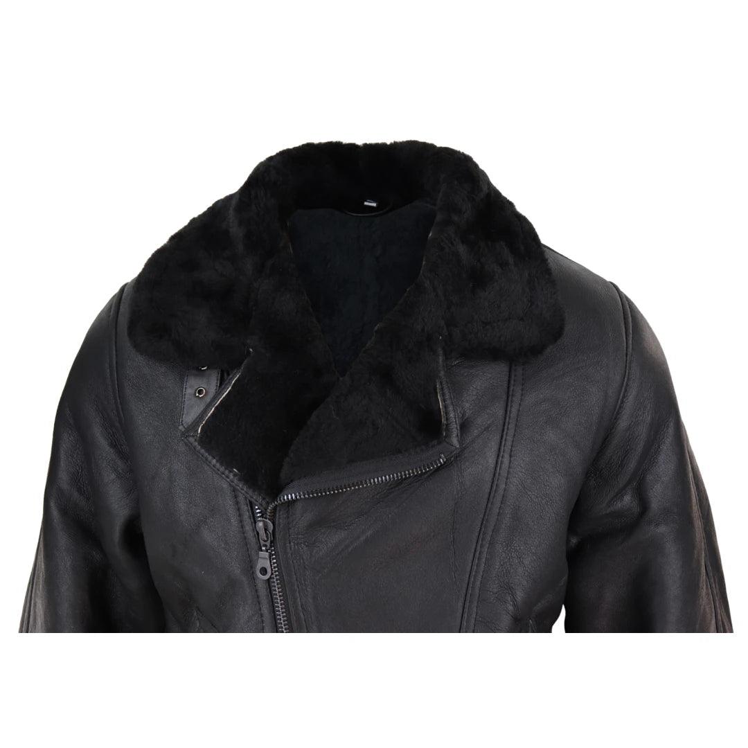 Mens Real Leather Sherling Cross Zip Sheepskin B3 Flying Pilot Jacket Warm Winter - Knighthood Store