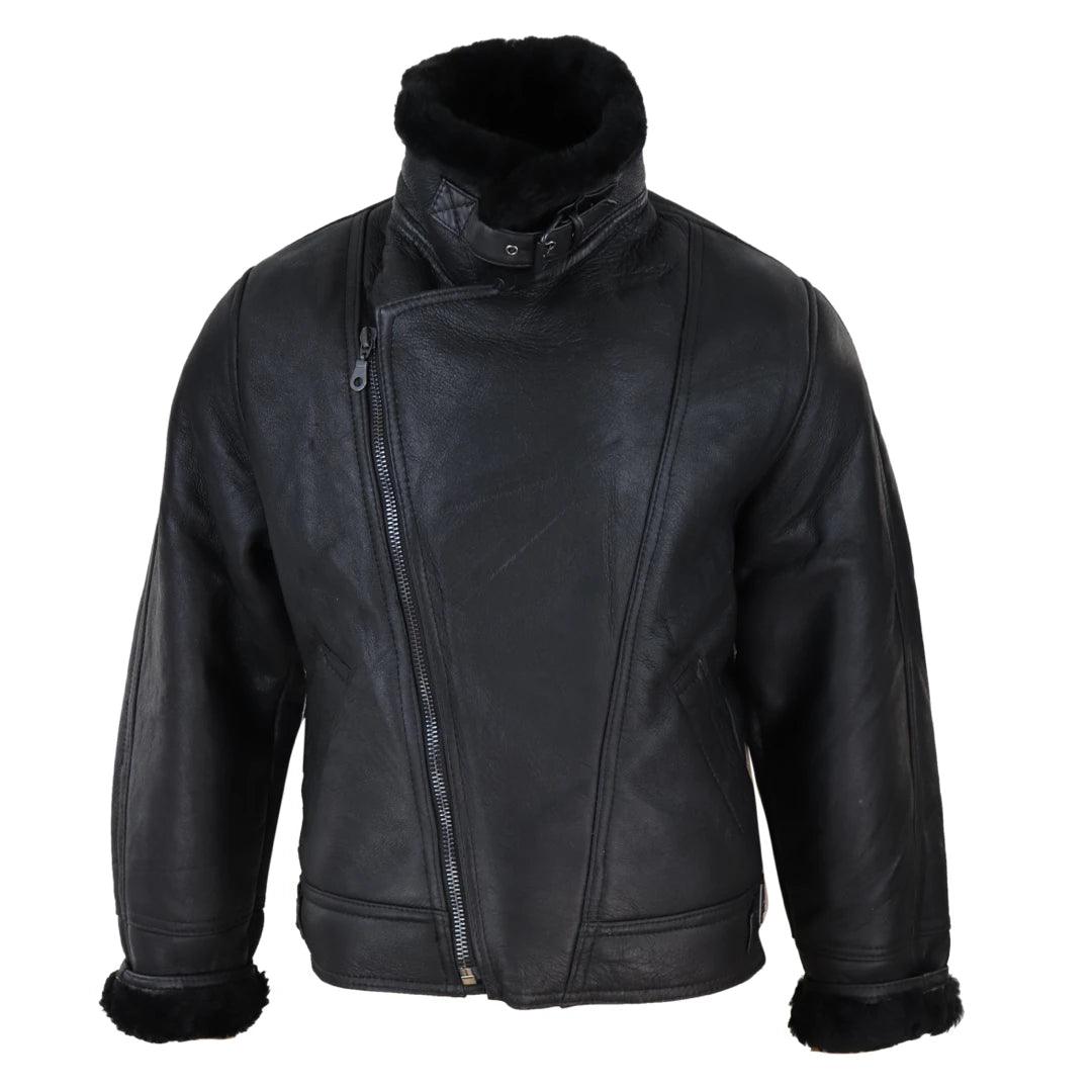 Mens Real Leather Sherling Cross Zip Sheepskin B3 Flying Pilot Jacket Warm Winter - Knighthood Store