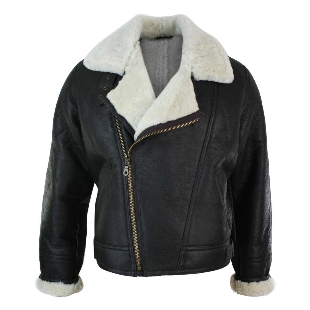 Mens Real Leather Sherling Cross Zip Sheepskin B3 Flying Pilot Jacket Warm Winter - Knighthood Store
