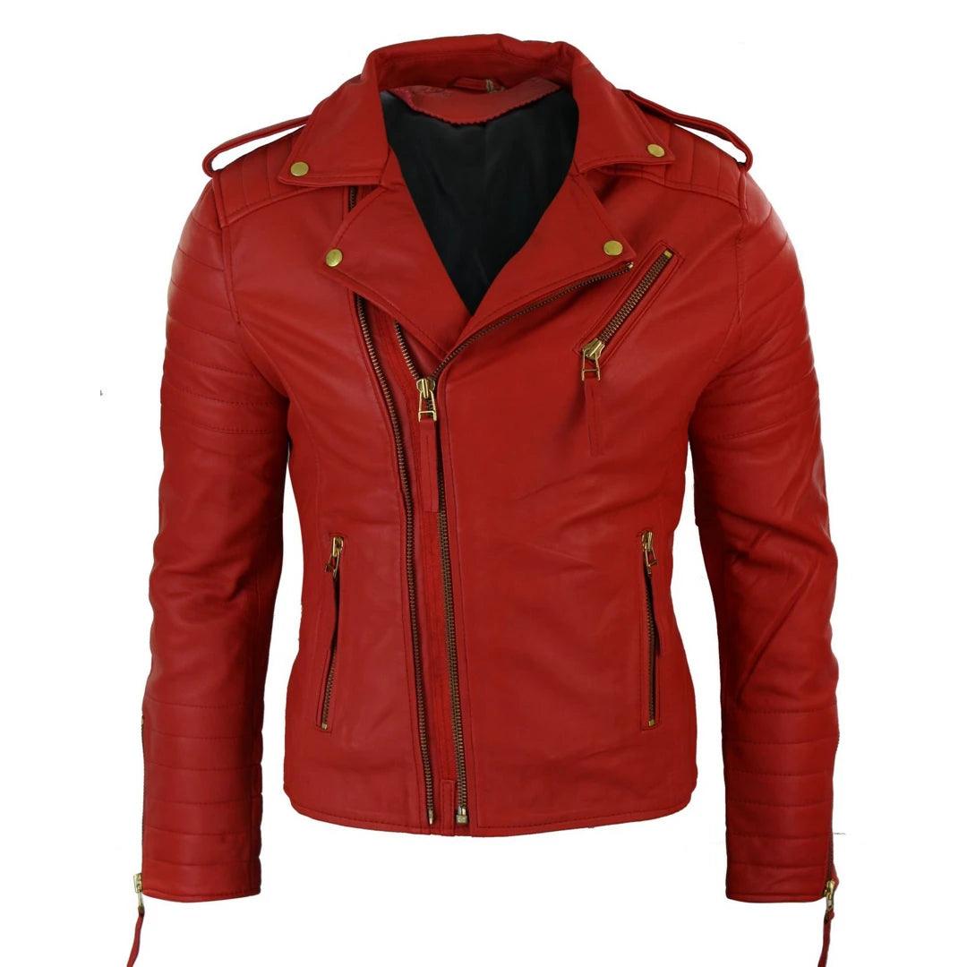 Mens Slim Fit Cross Zip Retro Vintage Brando Real Leather Jacket Vintage Biker - Knighthood Store