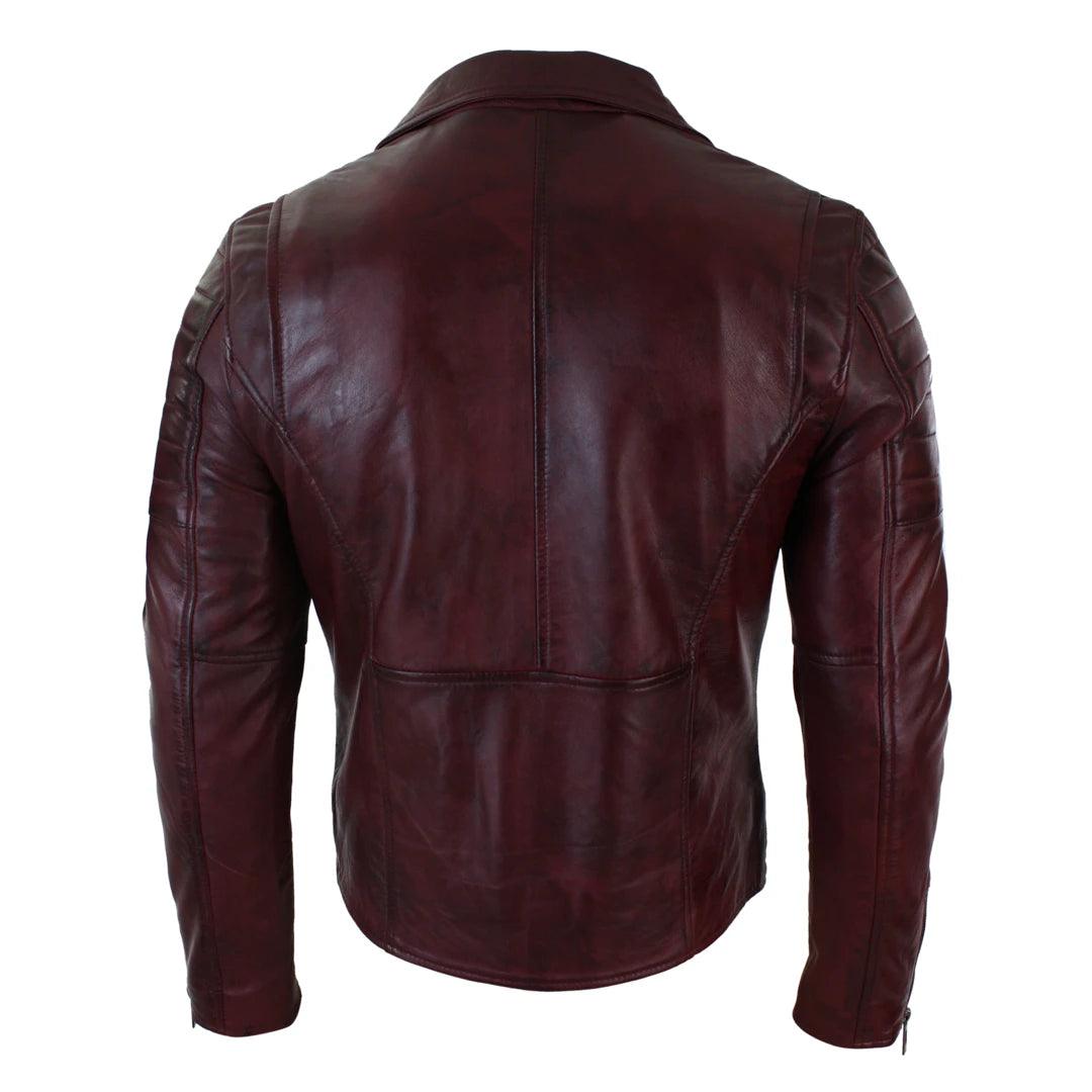 Mens Slim Fit Cross Zip Retro Vintage Brando Real Leather Jacket Vintage Biker - Knighthood Store