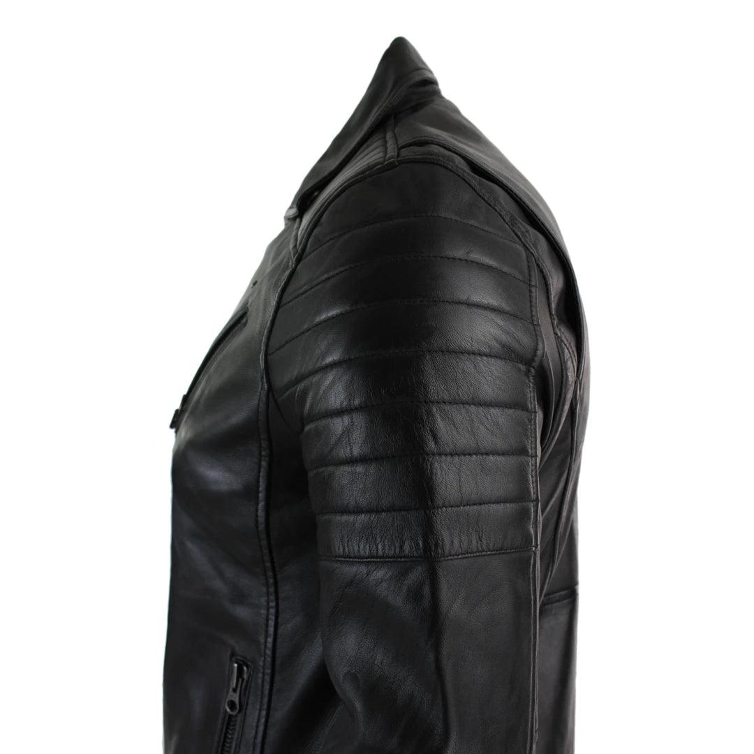 Mens Slim Fit Cross Zip Retro Vintage Brando Real Leather Jacket Vintage Biker - Knighthood Store