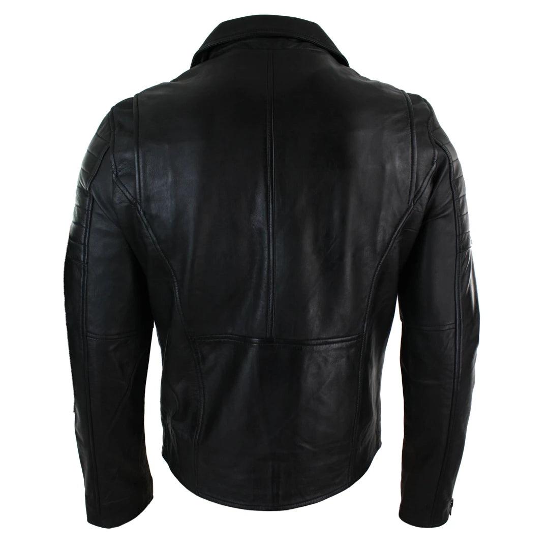 Mens Slim Fit Cross Zip Retro Vintage Brando Real Leather Jacket Vintage Biker - Knighthood Store