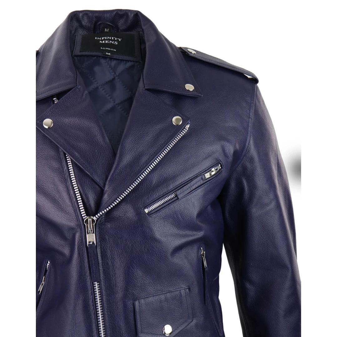 Mens Cow Hide Cross Zip Brando Biker Motorcycle Real Leather Jacket - Knighthood Store