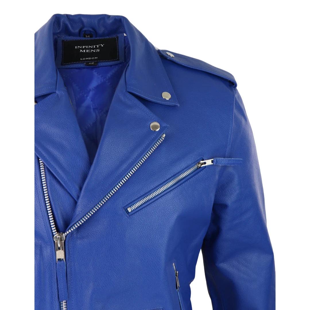 Mens Cow Hide Cross Zip Brando Biker Motorcycle Real Leather Jacket - Knighthood Store