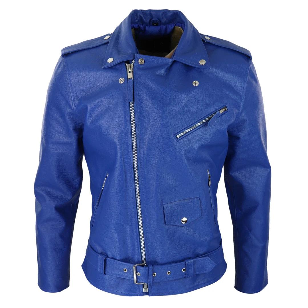 Mens Cow Hide Cross Zip Brando Biker Motorcycle Real Leather Jacket - Knighthood Store