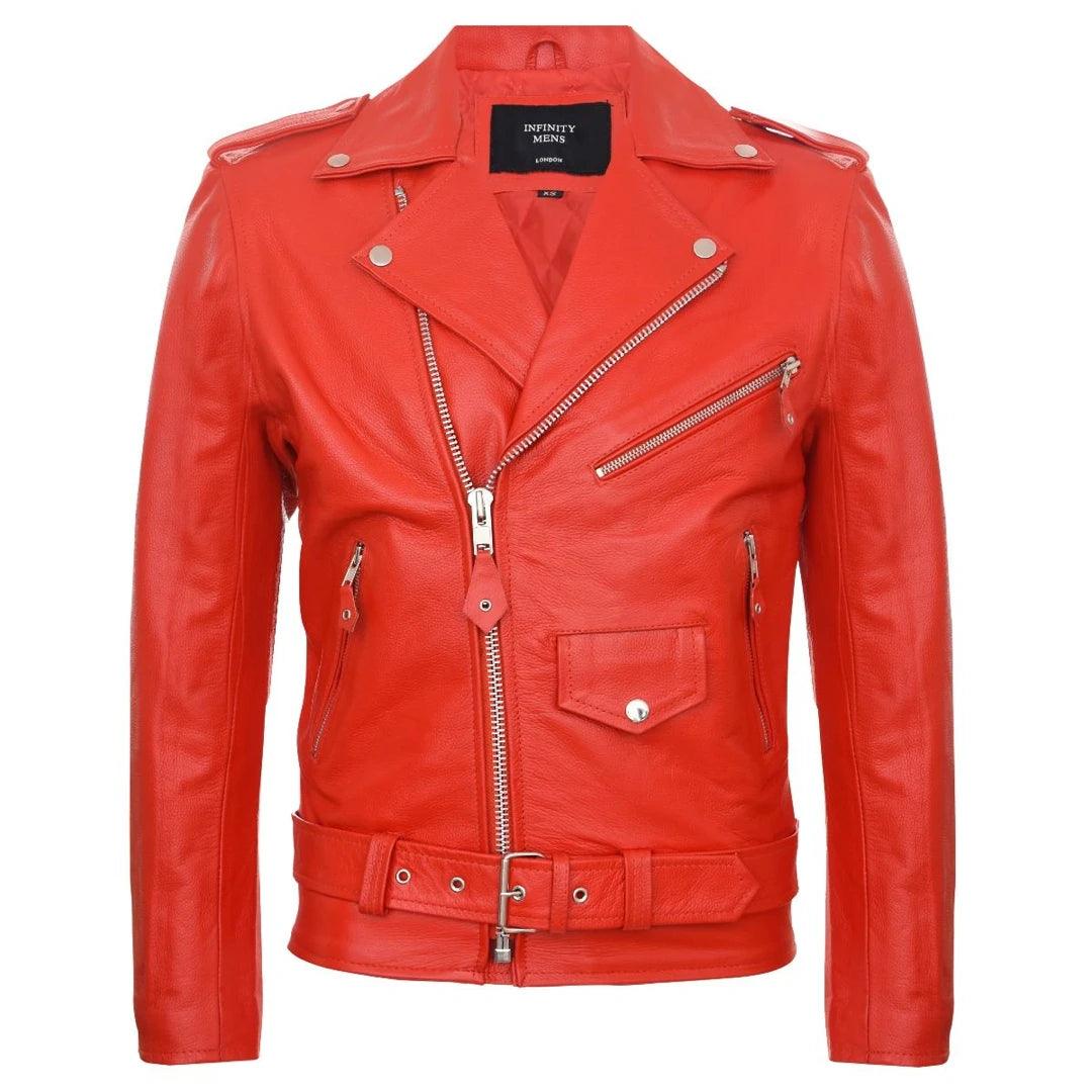 Mens Cow Hide Cross Zip Brando Biker Motorcycle Real Leather Jacket - Knighthood Store