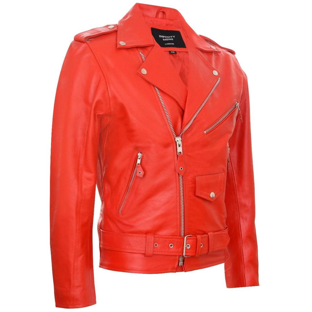 Mens Cow Hide Cross Zip Brando Biker Motorcycle Real Leather Jacket - Knighthood Store