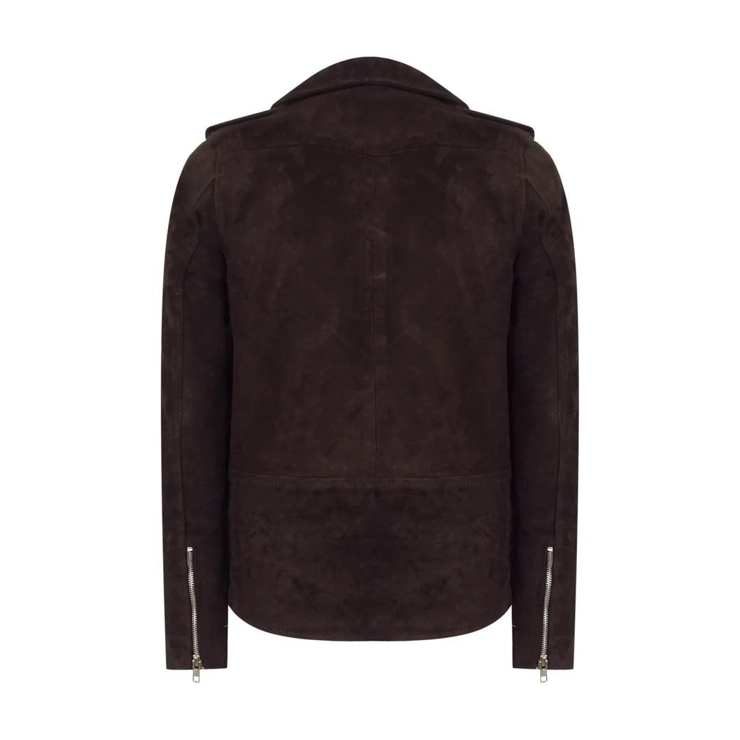 Mens Slim Fit Cross Zip Vintage Brando Washed Real SuedeJacket Brown Tan Camel - Knighthood Store