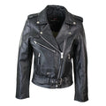 Ladies Women Classic Brando Biker Motorcycle Motorbike Hide Leather Jacket - Knighthood Store