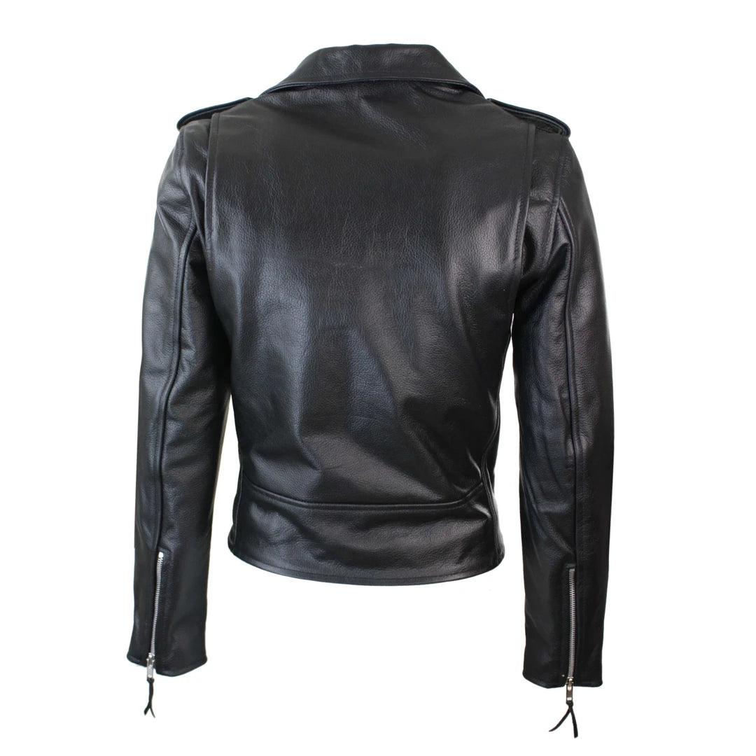 Ladies Women Classic Brando Biker Motorcycle Motorbike Hide Leather Jacket - Knighthood Store